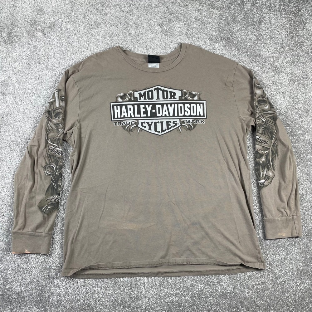 Harley Davidson T Shirt Mens XXL Skull Wings Biker Y2K Distressed Long Sleeve - Picture 3 of 16